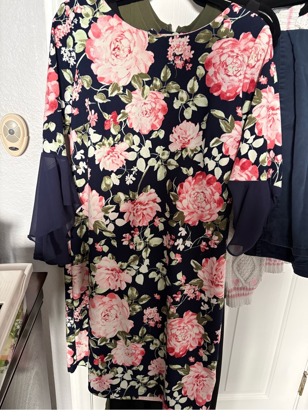 Shelby & Palmer Navy Floral Midi Dress with Pink Rose Print